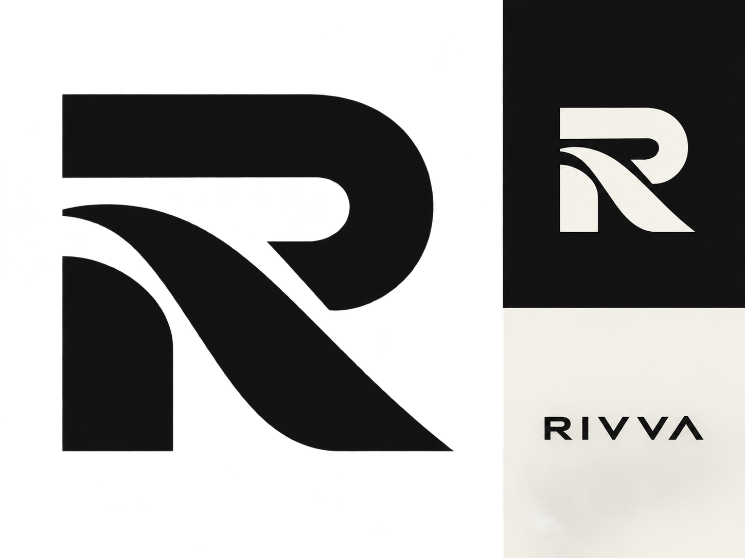 สัญลักษณ์ RIVVA และชุดสีเขียวไลม์ ดำ และขาว